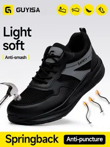 Guyisa Wide Fit Ultra-Light Mesh Safety Sports Shoes, Walking Shoes, Footwear, Sport Style, Anti-Puncture Steel Toe, Kevlar Bottom, Low Top, All Seasons, Sizes 39-44