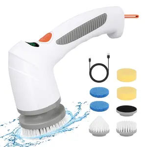 New Electric Spin Scrubber 2025 Cordless Shower Scrubber with Battery Level Display 2 Speeds 6 Replaceable Heads for Bathroom Sink Window Cleaning