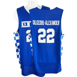 SGA #22 Men's Basketball Jersey  Wildcat Team Sewing Embroidery V-neck Sleeveless Polyester Mesh Ventilation Outdoor Sportswear S-XXL White Blue Sports Top Trendy Fan Clothing