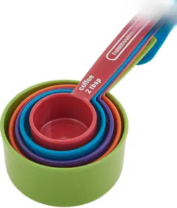 5-Piece Measuring Cup Set with Coffee Scoop, Durable Plastic Nesting Measuring Cups with Easy-Read Markings, BPA-Free, Dishwasher Safe Detachable Kitchen