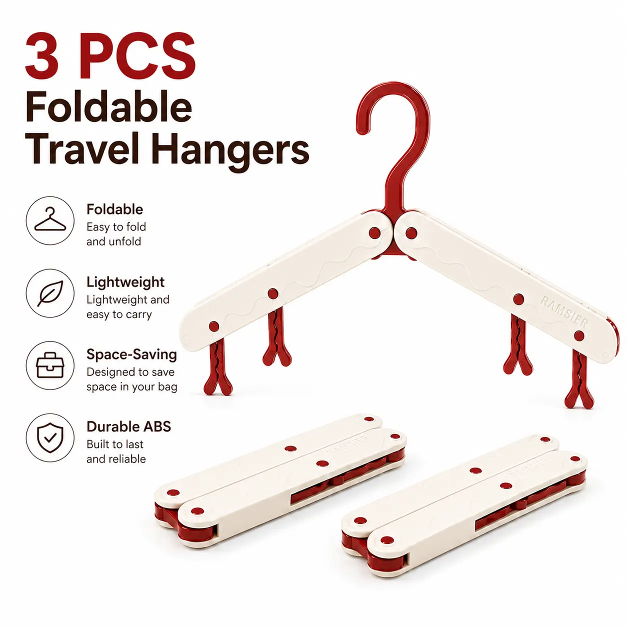 3 PCS Foldable Travel Hanging Hangers - Home Organizer, Flat Compact Suitcase Space Saver, Non-Mark Non-Scratch Wrinkle-Free Garment Holder, CleanTok Trending Vacation Pack Hack, Small Closet Declutter Tool