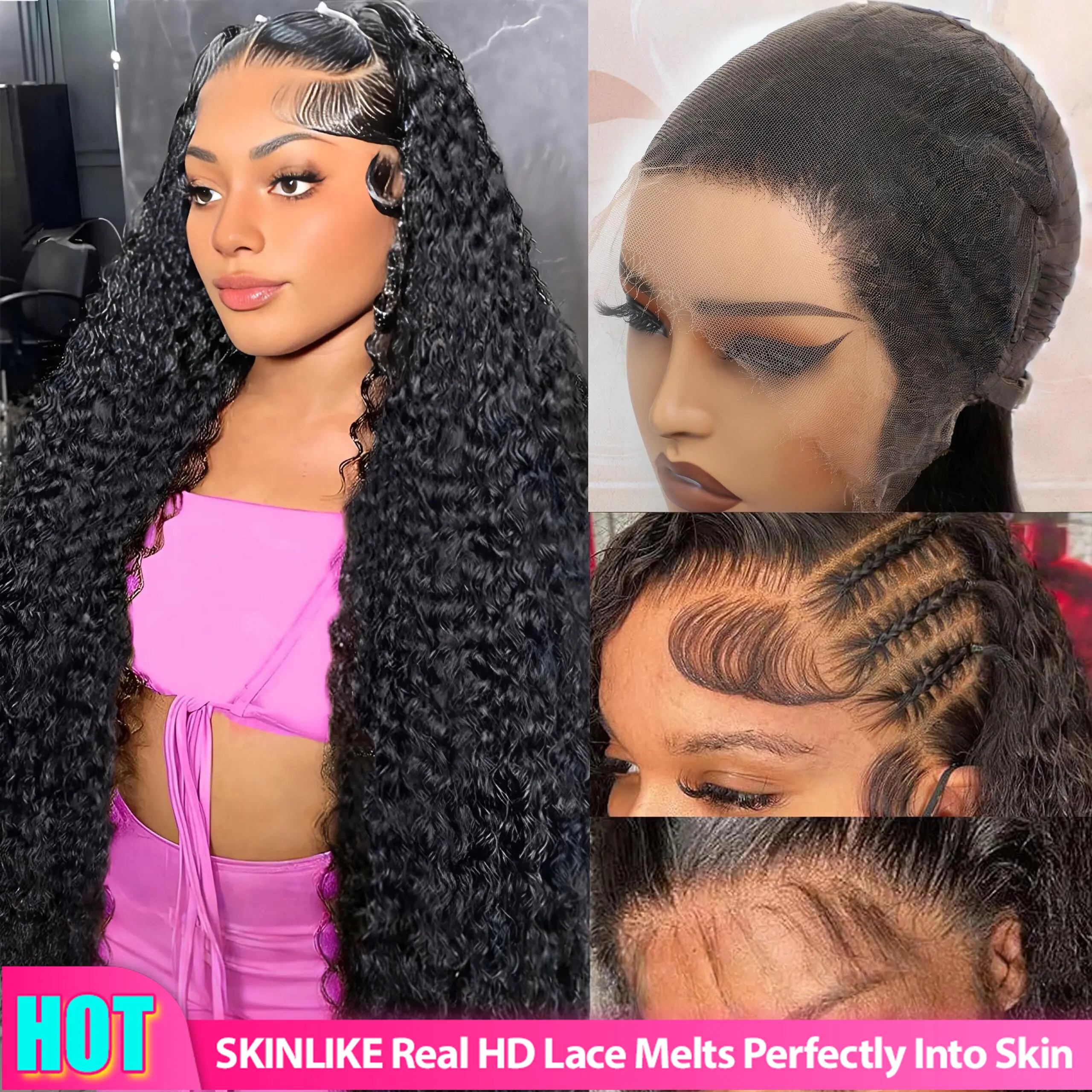 【Hot Sale】Lemoda 13x6 15A 210% Density 13x4 SKINLIKE Real HD Lace Water Wave Full Lace Frontal Wigs Deep Wave Virgin Human Hair Invisible 0.1mm Ultra-thin Frayed Ends Wet and Wavy Lace Front Wig Tiny Knots summerwins