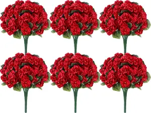 Der Rose 12-Pack Red Artificial Geraniums, UV-Resistant Fake Flowers Outdoor for Planters, Artificial Plants for Patio & Cemetery Decor