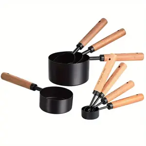 Multi-Functional Stainless Steel Pet Measuring Cups and Spoons Set with Non-Slip Wooden Handles, Metric & American Sizes, Kitchen Utensils for Quantitative Feeding of Cat/Dog Food and Ingredient Measuring, Measuring Spoon, 1/4 Cup