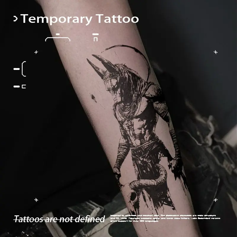 Dark Anubis Herbal Juice Temporary Tattoo Sticker Waterproof Realistic Long Lasting Non-reflective Vintage Stippling Fake Tattoo Ins Niche Premium Style Arm Tattoo Sticker Temporary Tattoos Stickers