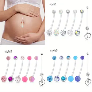 6pcs Adjustable Maternity Belly Button Rings - Flexible, Comfortable Navel Retainers with Sparkling Cubic Zirconia