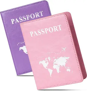2-Pack Unisex PU Leather Passport Holder, Ultra-Slim Waterproof Durable Travel Accessories, Protective Wallet for Holidays, Business Trips