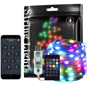 49.3ft Sound Control RGB Color- changingSmart String Flexible Lights , App & Remote Control , Multi-Color Waterproof USB Lights LED Fairy Lights  for Bedroom, Outdoor, Christmas,Holiday time, Wedding & Party Decor Led Dimmab