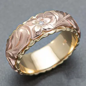 Carved rose two-tone women's ring zircon fashion accessories daily matching