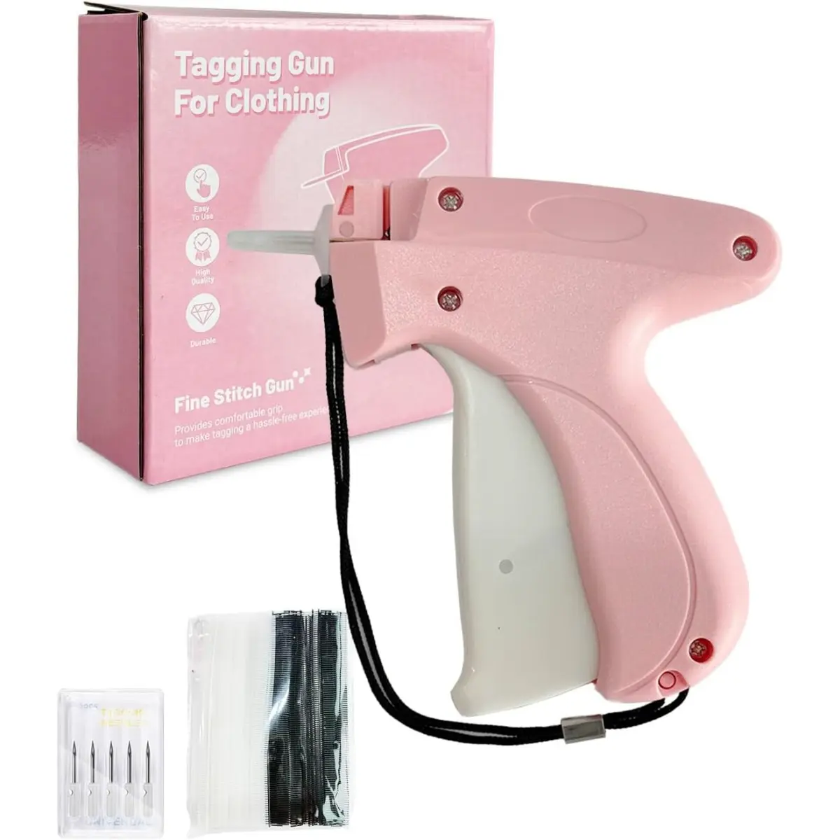 Clothing Price Tag Attach Tool - Mini Stitcher Tagging Gun for Clothing Repair with 5 Fine Needles, 1000 Glue Needles (500 Black + 500 White)