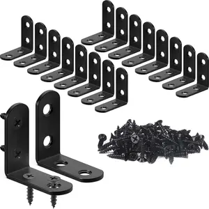 18PCS L Bracket Corner Bracket, Stainless Steel L Brackets for Shelves, Black Small Right Angle Bracket, Metal Corner Brace for Wood Furniture Cabinet Chair with 72PCS Screws