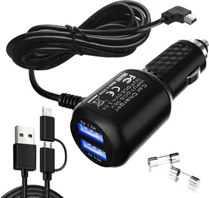 Car Charger for Garmin Nuvi, Garmin GPS Charger Cable,Mini USB Power Cord Cable Dual Port USB Vehicle Power Charging Cable Cord for Garmi Nuvi C255