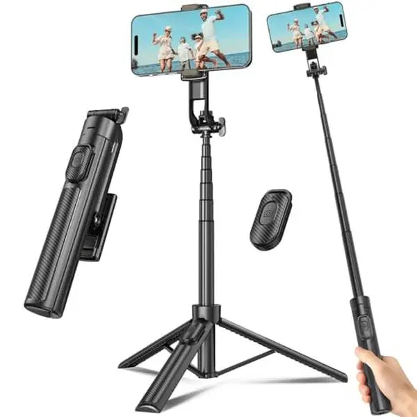 Selfie Stick Tripod for Phone with Remote Control & Holder, 50 Inch, Black