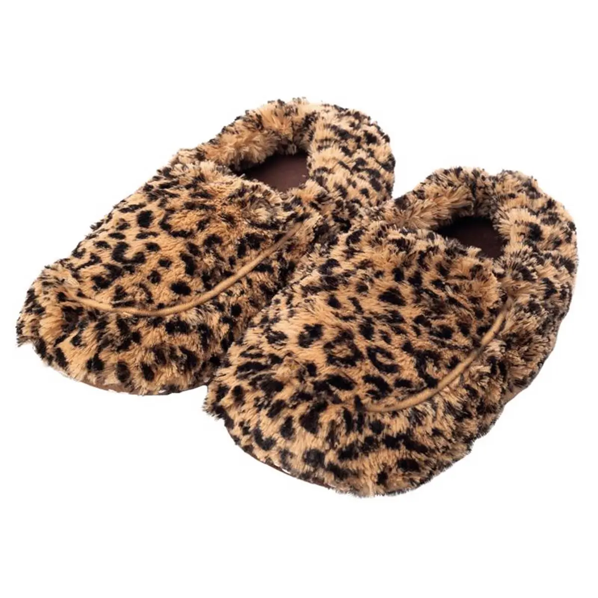 Warmies Women's Tawny Leopard Print Plush Slide Slippers, Microwavable Weighted with Soothing Lavender Scent, Size 6-10, Shoe