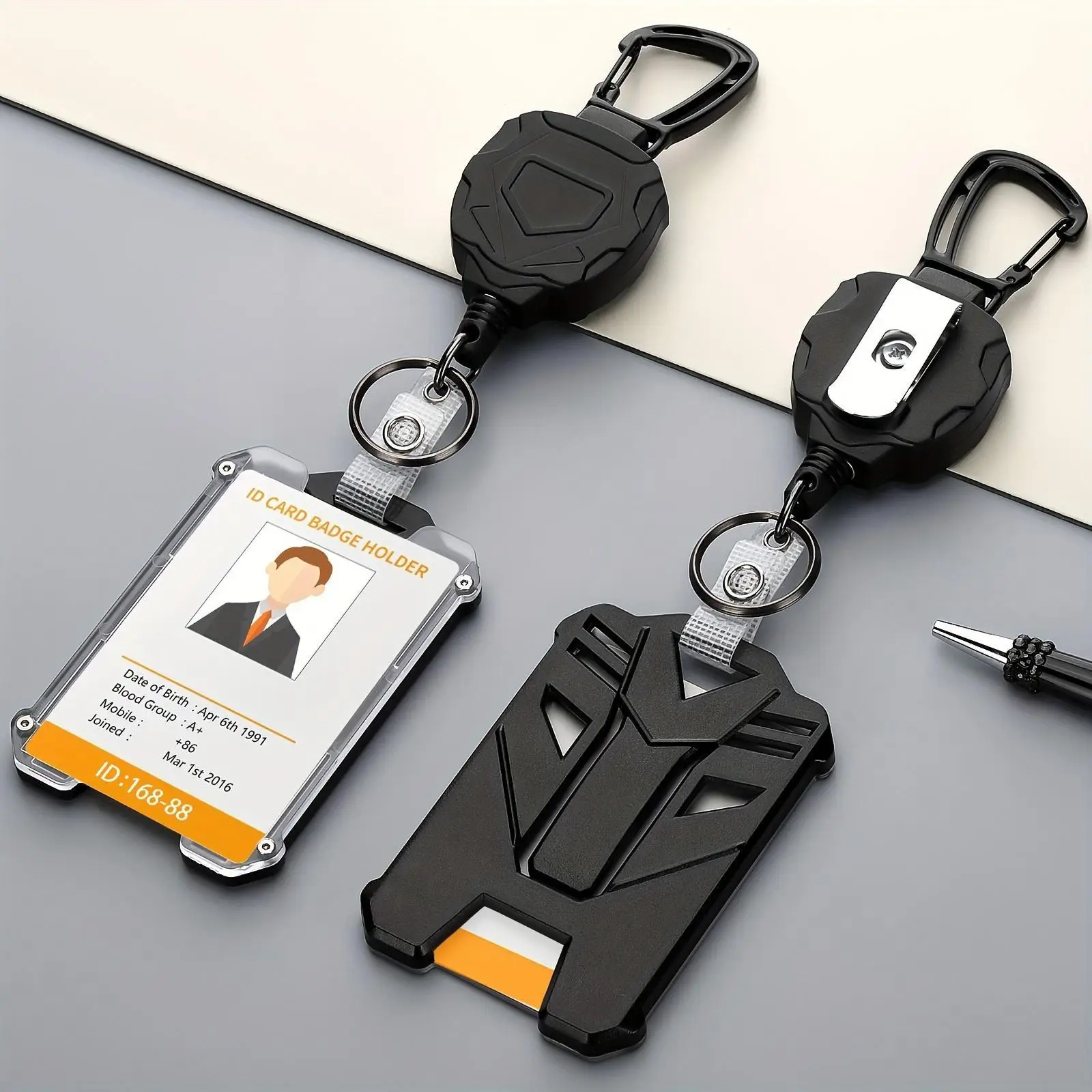 Outdoor Retractable Heavy Duty Badge Reel (1 Set), ID Badge Holder, Tactical ID Card Holder for Outdoor Hiking & Climbing