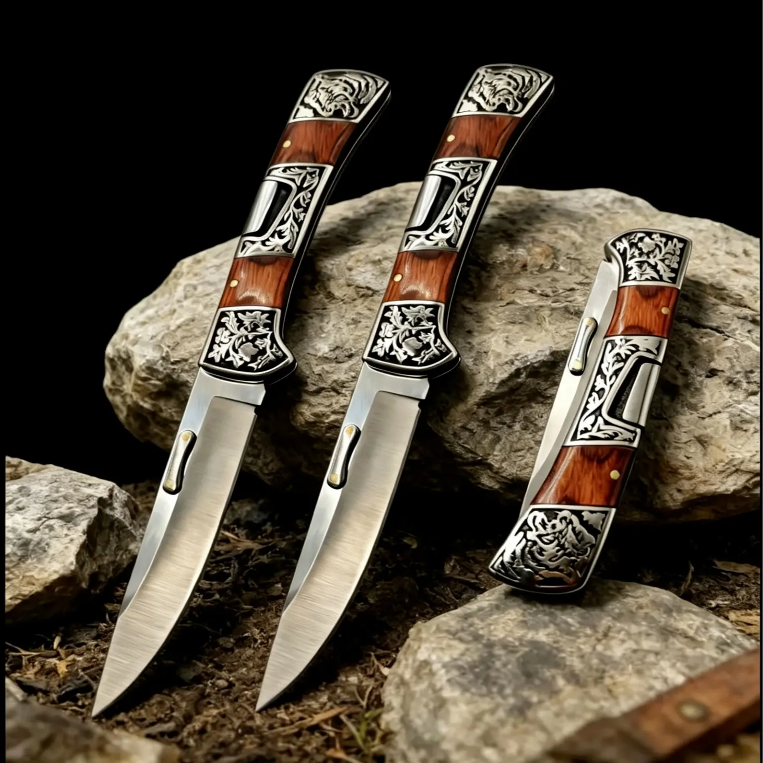 Luxury Engraved Wood Handle Pocket Knife. Tiger Engraved Collector Folding Knife. Retro Floral Metal EDC Pocket Knife. Premium Polished Blade Camping Knife. Art Craft Collectible Folding Knife