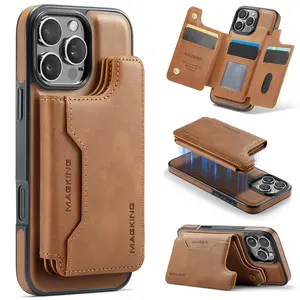 Magnetic Wallet iPhone Case  Vegan PU Leather, RFID Card Slots & Stand | For iPhone 12-16 Series