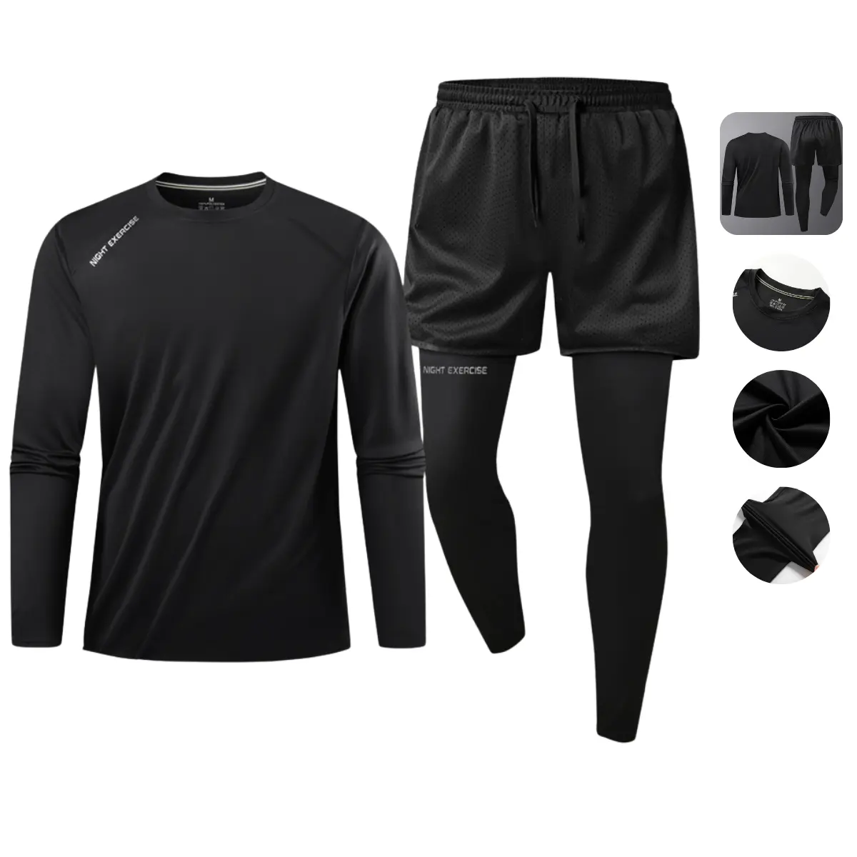 Breathable Stretch Fitness Set - Long Sleeve Top, Shorts, Leggings for Active Wear, Comfortable & Flexible Fabric for Yoga & Pilates