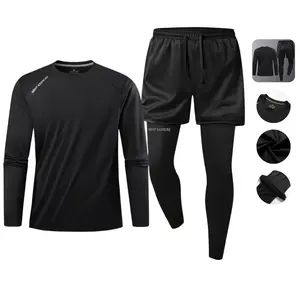 Breathable Stretch Fitness Set - Long Sleeve Top, Shorts, Leggings for Active Wear, Comfortable & Flexible Fabric for Yoga & Pilates