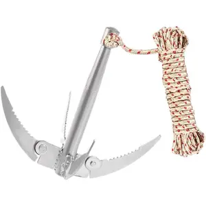 Outdoors Grappling Hook Lake Weed Cutter Survival Tool with Rope Folding Boats Anchor Sturdy Durable for Small Boat Canoes Fishing Supplies (Randomly Send The Color of The Rope)