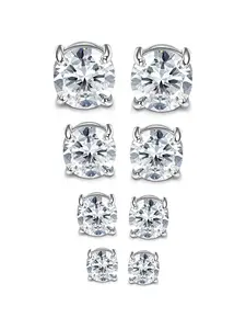 4 Pairs Silvery Diverse Sizes Shining CZ Magnetic Earrings for Men Women Shiny Round Cubic Zirconia Stud Earrings for Non-Pierced Ears Hypoallergenic Stainless Steel Fake Earrings Not Easy To Fall Off for Daily Wear