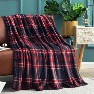 Polyester Throw Blanket(50X60 Inch, Red Plaid), Lightweight Red and Black Plaid Throw Blanket for Couch, Warm Cozy Soft Microfiber Blanket, Christmas Throw Blankets for Bed and Sofa