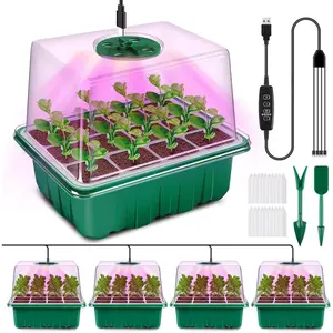 Seed Starter Tray with Grow Light, 4 Pack Seed Starter Kit with Timing Controller Adjustable Brightness, Thicken Seedling Starter Trays with Humidity Domes Heightened Lids,  Box