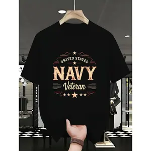 [Veterans Day Military Retirement Graphic T-Shirt] US Navy Veterans Navy Veteran Logo & Insignia with Graphic- Creative Design Black T-Shirt for Men & Women 100% Cotton 180g Short Sleeve Crew Neck - All-Season Versatile Print Tees for Daily, Fitness