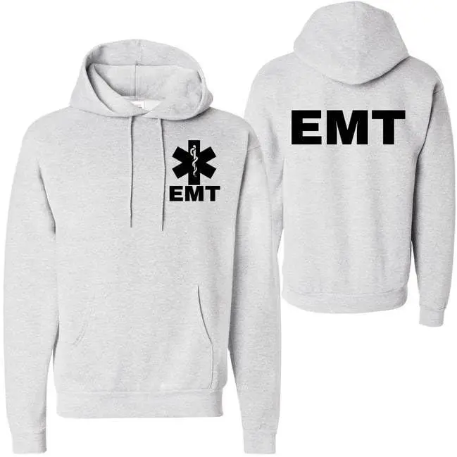 Women's EMT Graphic Pullover Hoodie - Longsleeves Cotton Blend Sweatshirt with Drawstring, Pocket, Print, Adjustable Style for First Responders' Work, Soft Tops