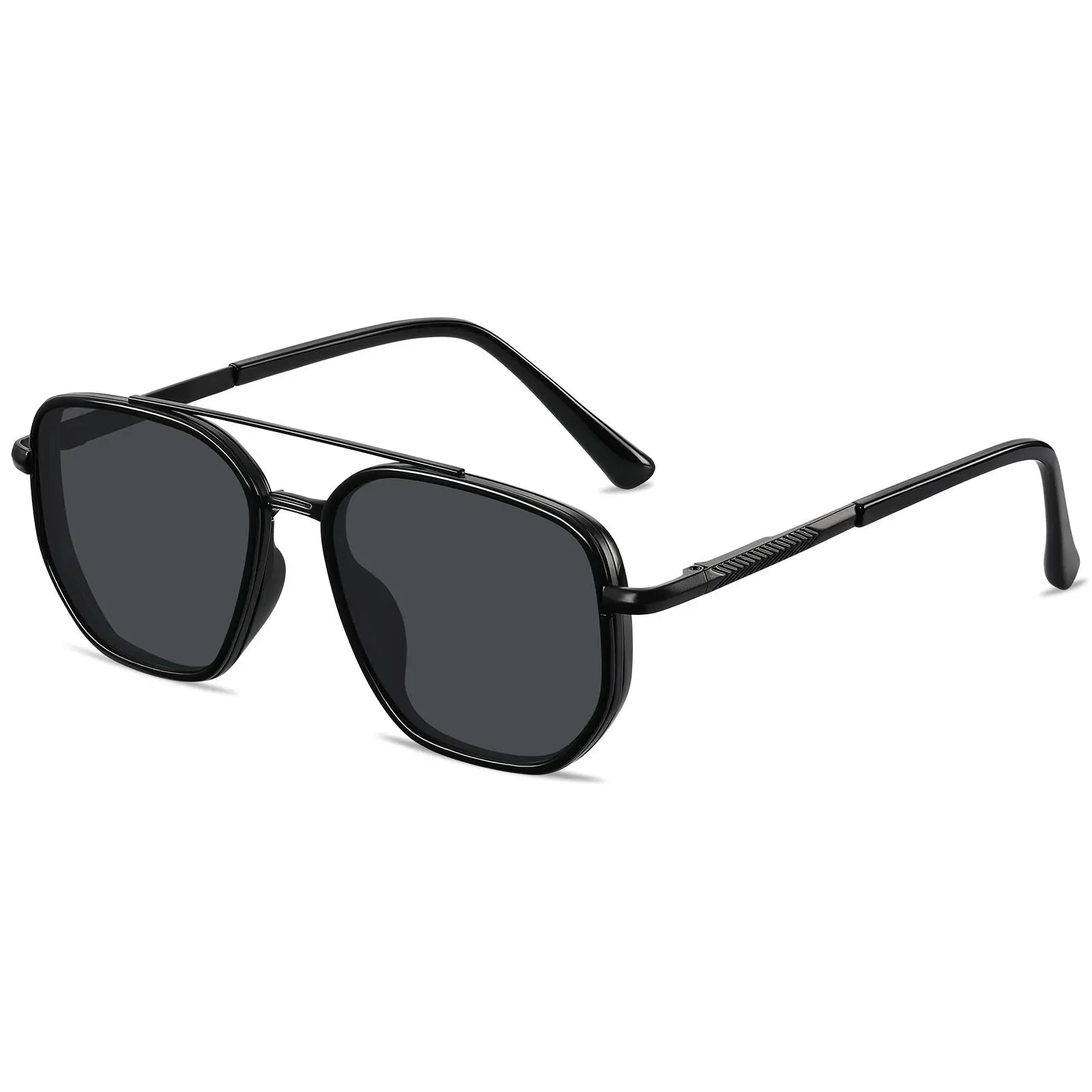 Retro Double Bridge Aviator Sunglasses, Square Polarized Sun Glasses For Men Women, Vintage Pilot Shades For Driving Outdoor Travel