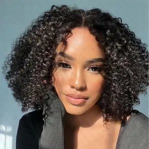Wavymy Hair Kinky Curly 13x4 Lace Front Short Bob Human Hair Wigs 14 Inch 180% Density