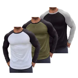 STREVATE Mens 3 Pack Long Sleeve Muscle Longline T Shirts,Menswear Casual Tshirt Tops