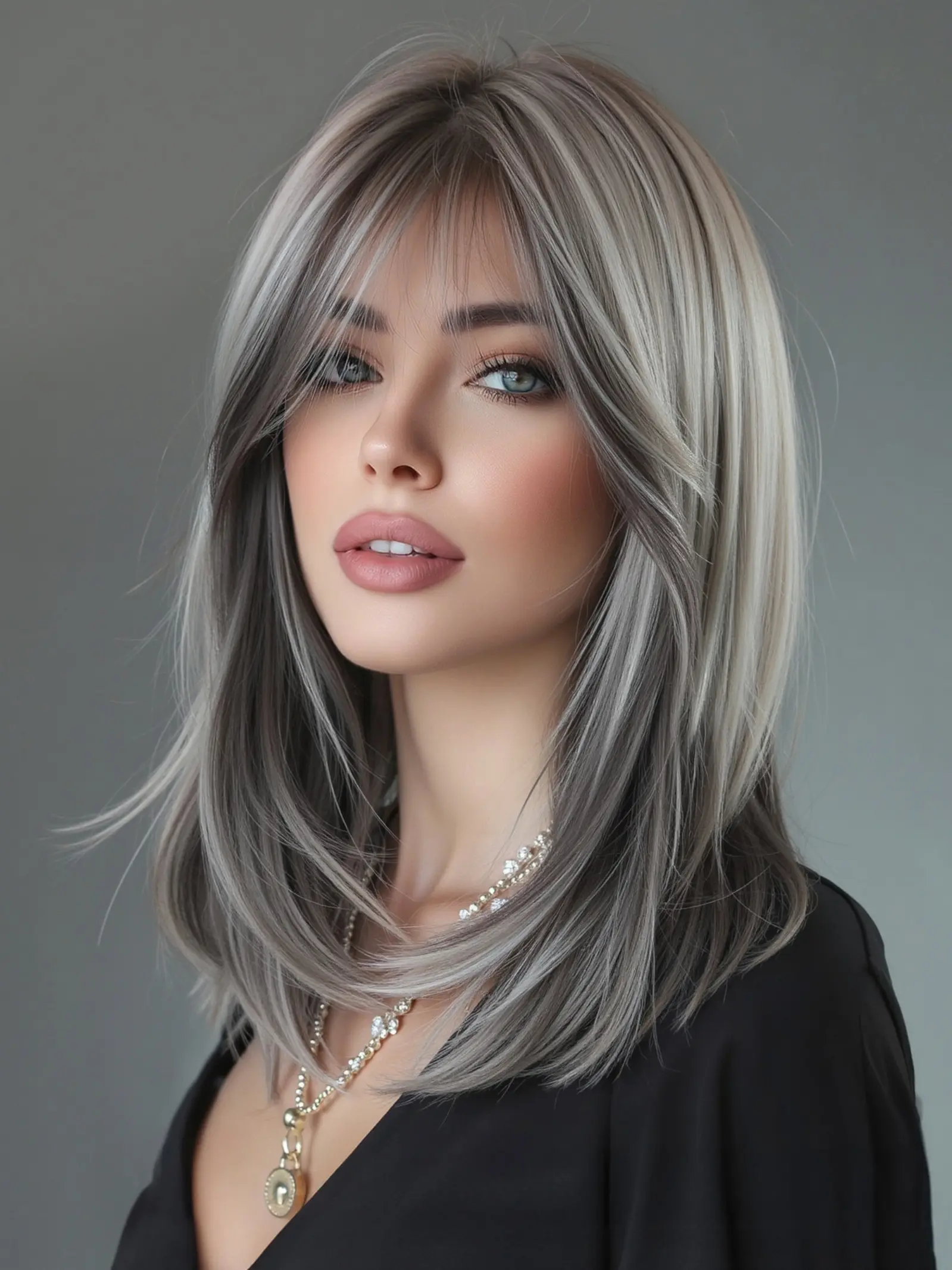 Wig, 16 Inch Shoulder Length Straight Hair, Women's Fashionable and Casual Heat Resistant with Bangs, Synthetic Material Wigs, Synthetic Machine Wigs