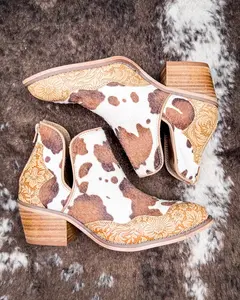 Christina Cow Print Bootie in Tan by Very G