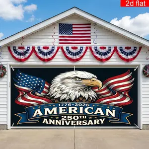 2D Flat Banner, Usa 250th Anniversary Background Banner, Large Garage Party Banner, Backdrop Banner, Polyester, Eagle American Flag Design, July 4th Decoration