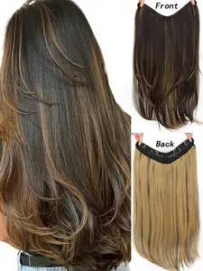 22 Inch Long Straight Clip-in Hair Extensions, Straight Synthetic Hairpieces, Lightweight Extensions, U-Part Synthetic Hair Piece for Party Daily Use Hair Weft with 4 Clips Heat Resistant Hair Accessories, Synthetic Clip Hairpiece