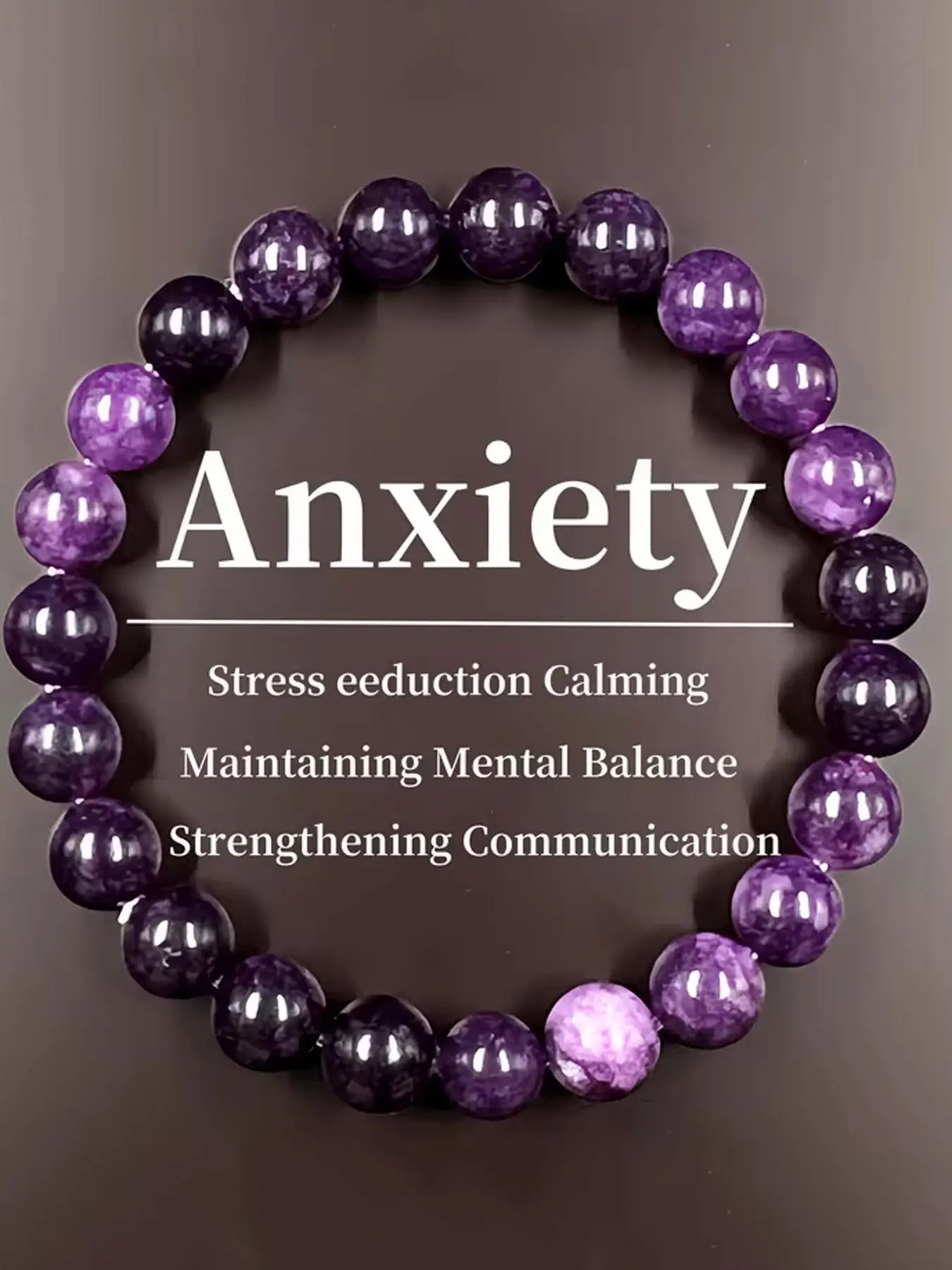 1PC Crystal Anxiety Relief Bracelet, Handmade Amethyst Anxiety Bracelet, With Anxiety Carved Stress Relief Charm, Is The Perfect Gift For Men and Women, Daily Clothing Accessories, Psychological Balance Jewelry, High Quality Bracelet