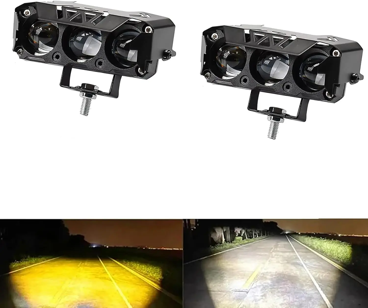 Motorcycle Driving Lights Yellow White Dual Color 12V LED Fog Lights Waterproof Spotlight Auxiliary Lights for Motorcycle  ATV UTV SUV Truck Boat Tractor Universal 2 Pack