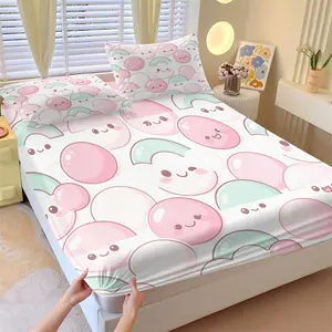 3-Piece Cute Cartoon Kawaii Fitted Sheet Set, Full of Playfulness & Healing Vibe, Soft Skin-Friendly Fabric, Must-Have Gift, Perfect for Kids & Girls' Bedroom Decor, Comfy Bedding Set