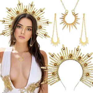 LaVenty Rose Flower Sun Headband Crown of Sun Cursed Crowns Renissance Goddess Dressing Sun Headband Crown Spike Craft Headband Sunburst Headband