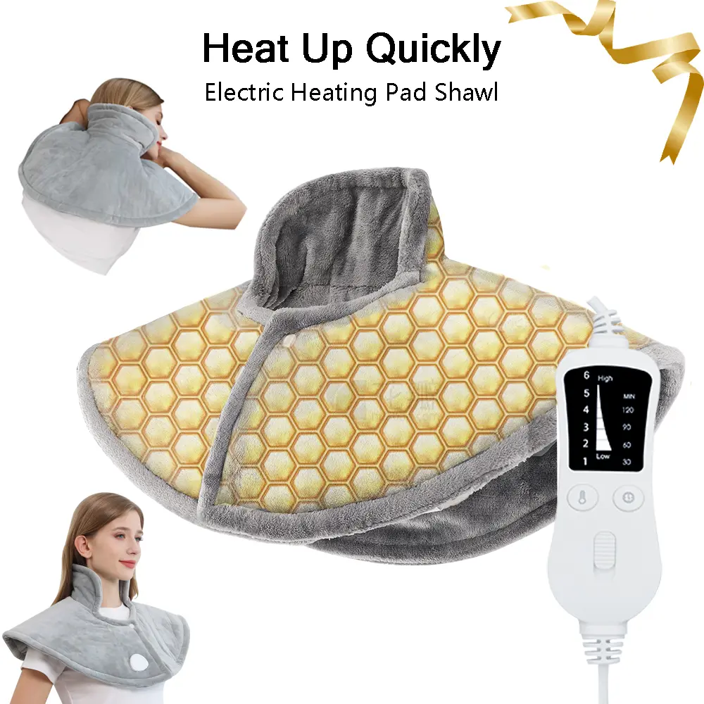 KINGTE Portable Wearable Heatable Neck & Shoulder Heating Pad - 27"x19" Convenient Electric Pain Relief Home Appliance, 6 Quick Heating Options, 4 Auto Timer Settings, Washable, Auto Off, Holiday Gift for Adults