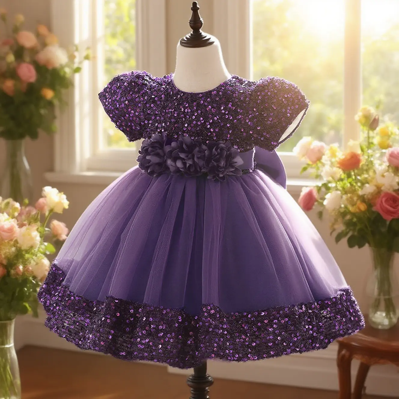 2116 Cute Look Midi Length Toddler Dress for 0-4 Yrs Girls - Baptism, Birthday, Puffy Wedding Evening Gown, Baptism Dress, Birthday Dresses