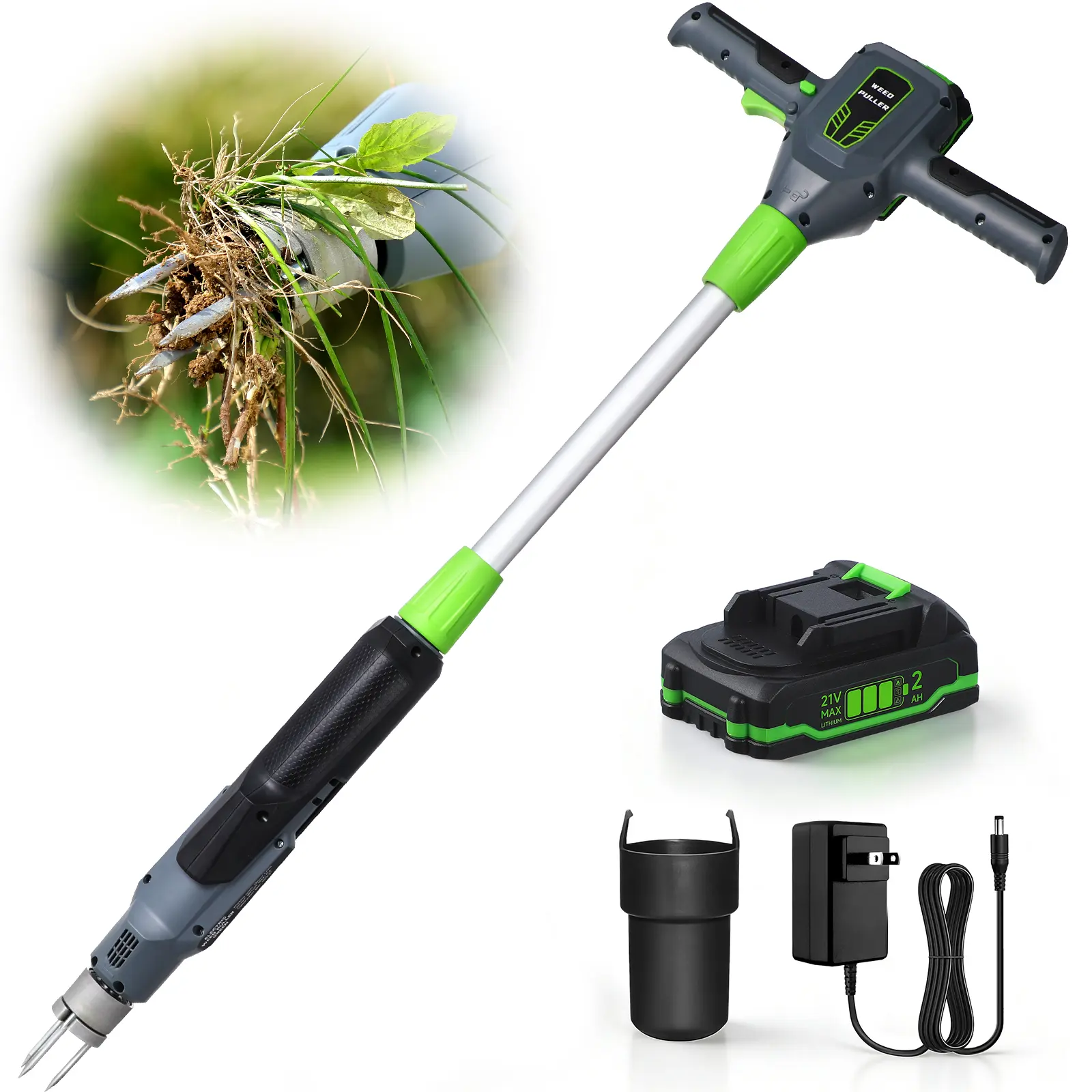 Weed Puller Tool, 21V Powerful Electric Weeder Tool with 2.0Ah Battery and Charger, Garden Weed Pulling Tool with 3-Claw Steel Head for Smooth Weeding, Ideal Gifts for Men/Garden Enthusiasts,