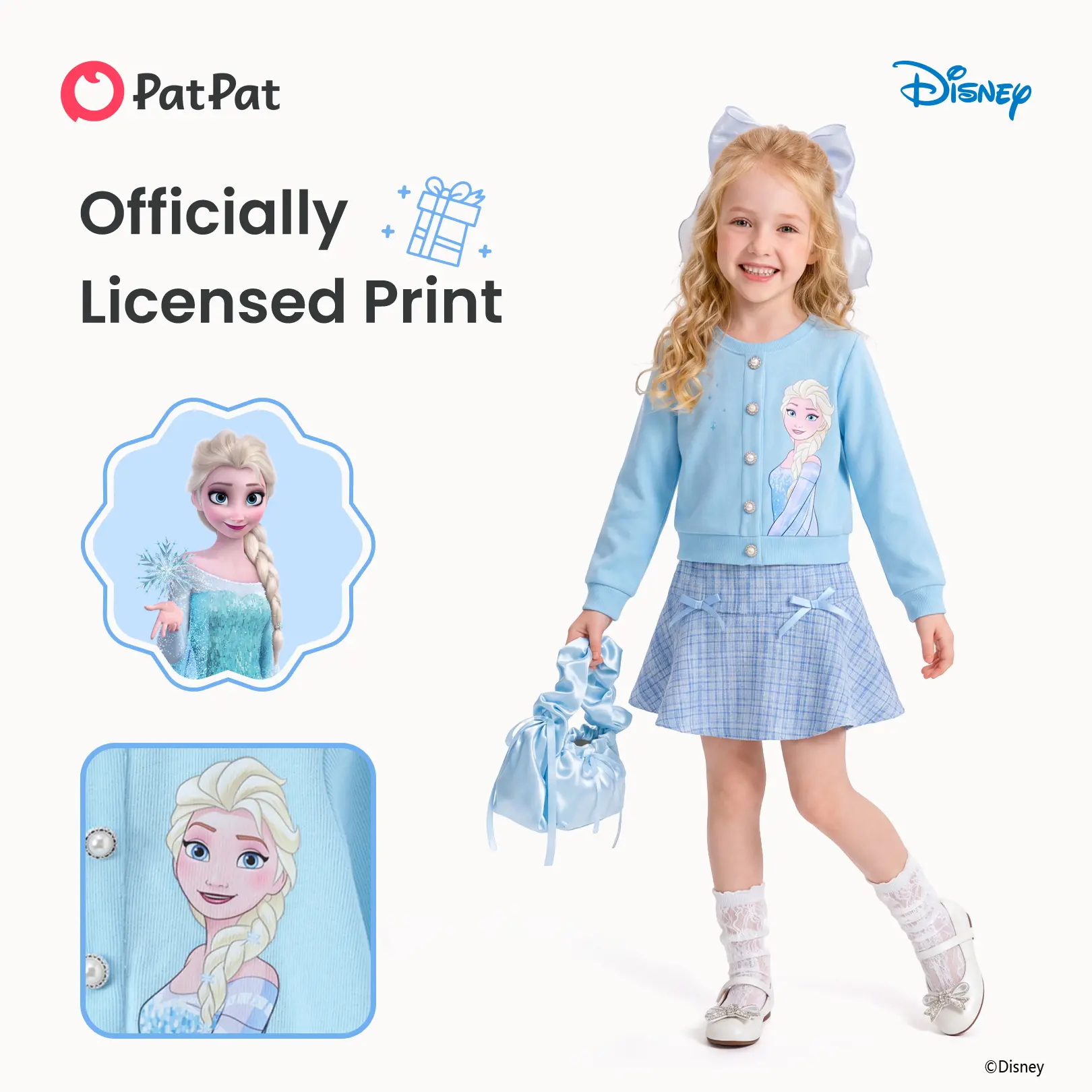 Disney PatPat Princess Arie /Elsa /Belle/Tiana/Minnie Mouse  Little Mermaid Toddler Girls 2-Piece Pearl Button Knit Top & Tweed Skirt Set for Ages 2-9 Years Cute Minnie SpringGlowUp RefreshedLook Clothing Outfits