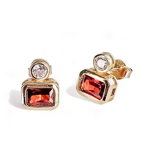 Square Orange Stud Earrings 925 Sterling Silver 14k Gold Plating