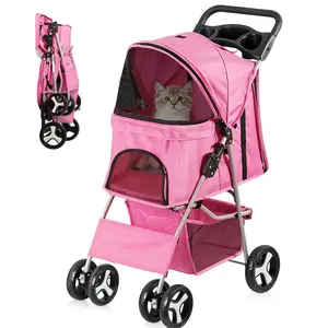 Segawe 4 Wheel Foldable Dog Pet Stroller for Small Cat Dog- Pink