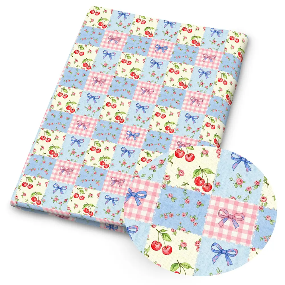 1 piece of cherry check Bows print Checkered Design fabric – 59 x 19.68 inches (150 x 50 cm) pre-cut polyester fabric – suitable for DIY sewing, scrapbooking, tablecloths and crafts