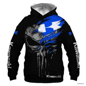 Kawasaki Hoodie 3D "Teem Racing" All Over Printed For Gift Hot Trend Blue New