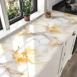 Gold Marble Self-Adhesive Decorative Wallpaper Roll, Kitchen Stove Top Counter Sticker, High Temperature Waterproof PVC Wall Decal