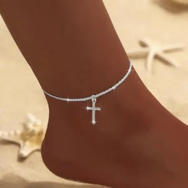 Waterproof Cross Anklet Easter Basket Essentials for Girl Women Adjustable Beach Cross Anklets Trendy Jewelry Elegant Fashion Accessories Versatile Style Summer Outdoor Activities ankle bracelet